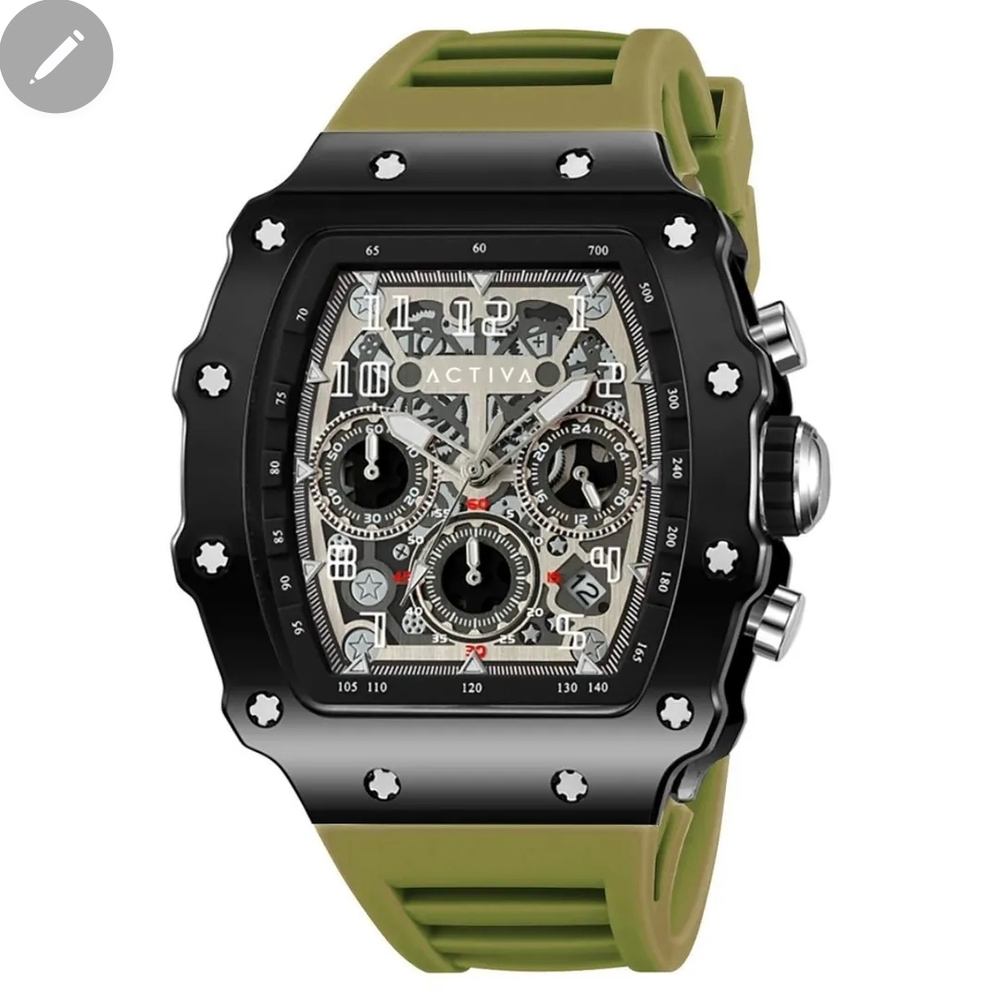 Ativa Men's Black and Olive Chronograph Watch